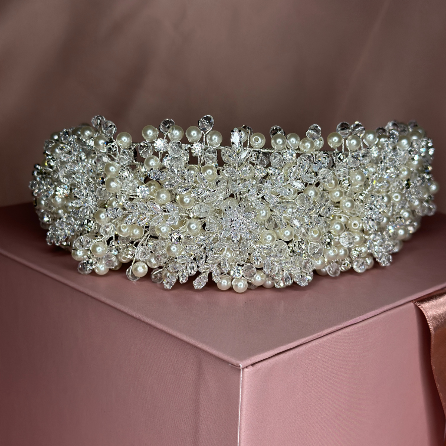 Wedding headpiece with Swarovski crystals and Cz stones for wedding