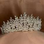 Silver Swarovski crystal bridal tiara with marquise leaf stones, front view