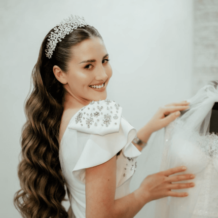 Crystal Leaf Bridal Headband, handmade by Elnoria, view 2