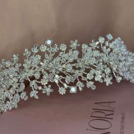 Pearls and Crystal Flowery Princess Headpiece, princess bridal headpiece with Swarovski, CZ and white pearls