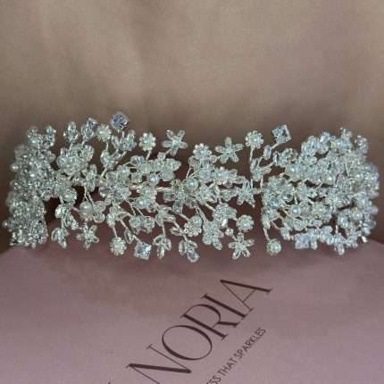 Pearls and Crystal Flowery Princess Headpiece, handmade by Elnoria, view 2