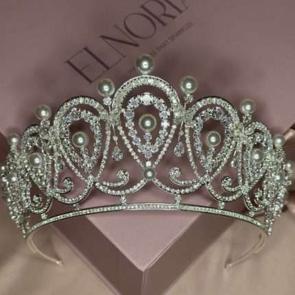 Fairytale Pearl Bridal Crown, pearl bridal crown with Swarovski crystals, pearls and CZ