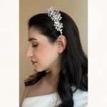 Flower Pearl Headband with Swarovski Crystals, handmade by Elnoria, view 7
