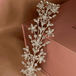 Ethereal Flowery Headband for Bride, flower headband for bride with clear cubic zirconia on a silver-plated band