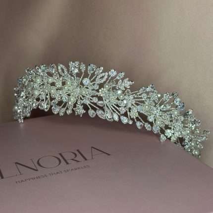 Flower Pearl Headband with Swarovski Crystals, handmade by Elnoria, view 2