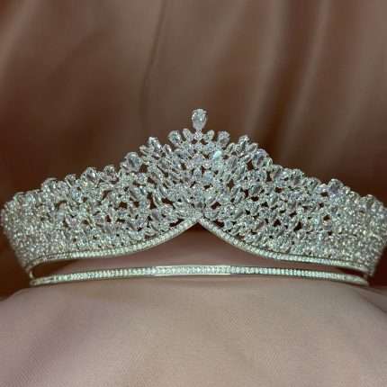 Fairytale princess bridal crown with clear Swarovski crystals and cubic zirconia, silver plated