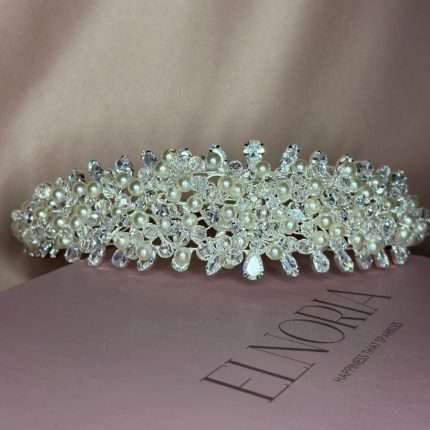 Flower Pearl Headband for Wedding, flower pearl headband for wedding with hand-wired pearls, Swarovski and clear crystals
