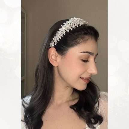 Flower Pearl Headband for Wedding, handmade by Elnoria, view 2