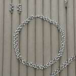 Bridal cubic zirconia necklace bracelet and earrings set, pear marquise leaf cluster sparkle