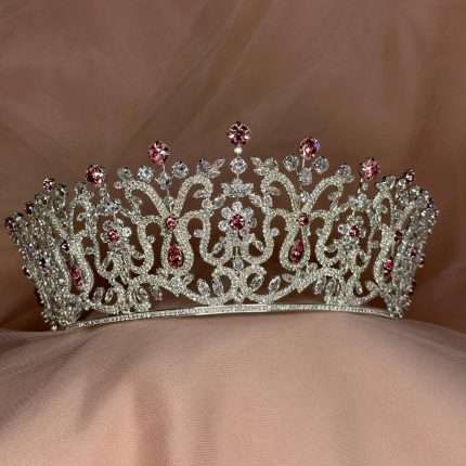 Rose Pink Royalty Crown with Swarovski Sparkles, pink bridal crown with pink Swarovski crystals and clear CZ