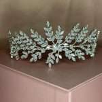 Crystal Leaf Headband, silver leaf wedding headband with marquise and round CZ leaf clusters