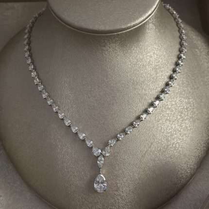 Tears of Joy teardrop bridal jewelry set, rhodium-plated cubic zirconia necklace, earrings, bracelet and ring