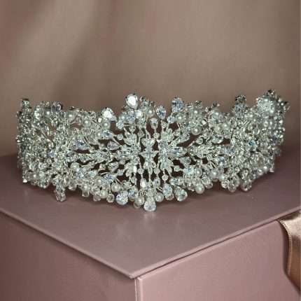 Pearl & Swarovski Crystal Bridal Headband, wide pearl bridal headband with pearls, Swarovski crystals and CZ
