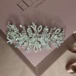 Pearl and crystal hair vine for bridesmaid or bride, marquise leaves and zirconia sparkle in silver (10cm).