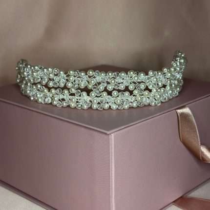 Pearl Cluster Bridal Headband, pearl cluster bridal headband with clustered pearls and clear crystals