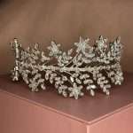 Floral CZ Crystal Headband, floral cz bridal headband with marquise and round CZ blossoms