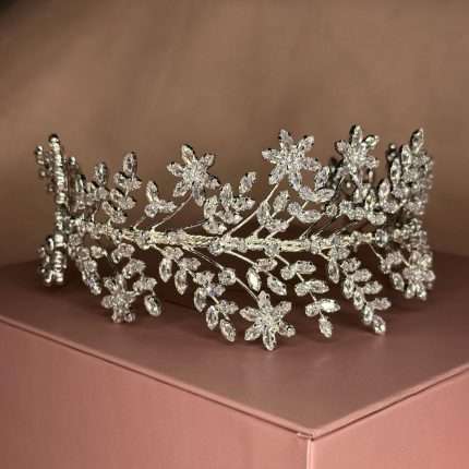 Floral CZ Crystal Headband, floral cz bridal headband with marquise and round CZ blossoms