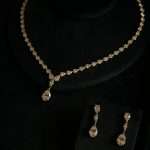 Rhodium-plated CZ pear-drop necklace and drop earrings bridal set.