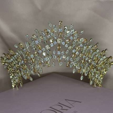 Bronze Bloom Tiara, gold bridal tiara with clear and bronze Swarovski crystals