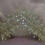 Close-up of the Bronze Bloom Tiara with clear and bronze Swarovski crystals in marquise and round cuts.