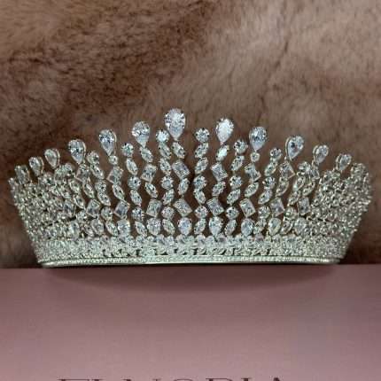 Crystal Rainfall Crown, tall cz bridal crown with cascading pear, marquise and round CZ