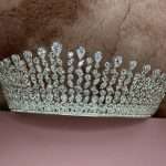 Crystal Rainfall Crown CZ bridal tiara sparkle detail showing pear, marquise, round and radiant-cut stones.