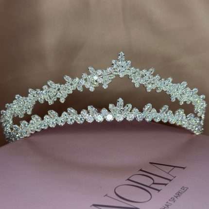 Crystal Whisper Tiara, delicate bridal tiara with marquise and round CZ in a leaf-vine design
