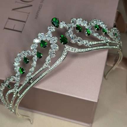 Emerald Green Swarovski & CZ Tiara, emerald green tiara with Swarovski, CZ and emerald-green pear drops