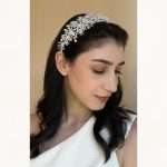 Pearl & Swarovski Crystal Bridal Headband on Model Luxury Wedding Hairpiece