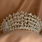 CZ Crystal Leaf Bridal Tiara, leaf bridal tiara with marquise-cut CZ leaf branches