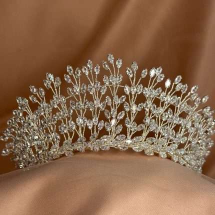 CZ Crystal Leaf Bridal Tiara, leaf bridal tiara with marquise-cut CZ leaf branches
