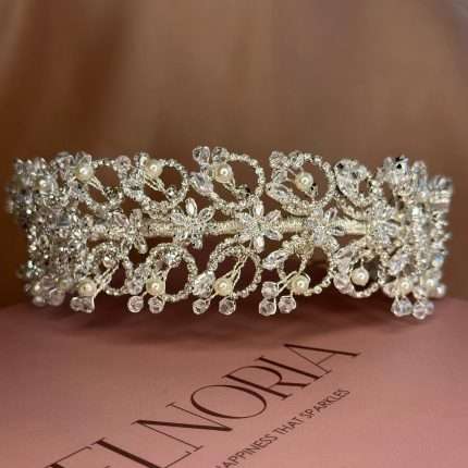 Opulent Pearl & Crystal Bridal Headband, pearl and crystal bridal headband with marquise and round CZ, Swarovski crystals and pearls