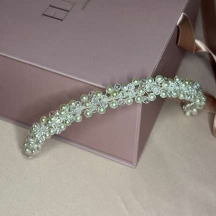 Pearl & Clear Crystal Headband, slim pearl headband with pearls and clear crystals