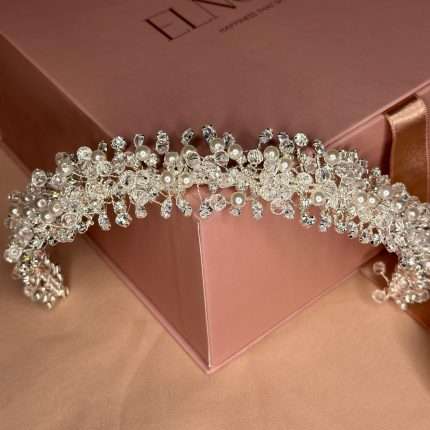 Pearl & Crystal Garden Headband, pearl garden bridal headband with pearls, cubic zirconia and clear crystals