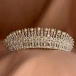 Moonlit Pearl Tiara, pearl bridal tiara with pearls and pear, marquise and round CZ