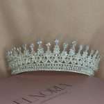 Teardrop Royale bridal tiara crown with Swarovski and CZ crystals featuring pear, marquise, and round stones